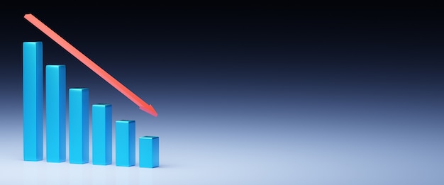 Concetto di fallimento e di affari Grafico di fallimento con recessione e sfondo bianco