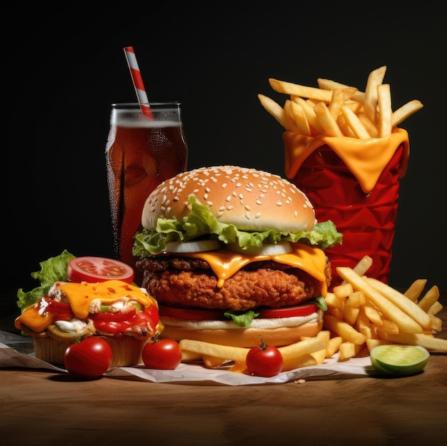 Concetto di fast food Assortimento di fast food