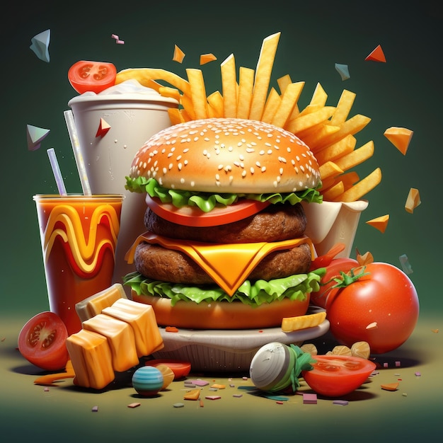 Concetto di fast food Assortimento di fast food