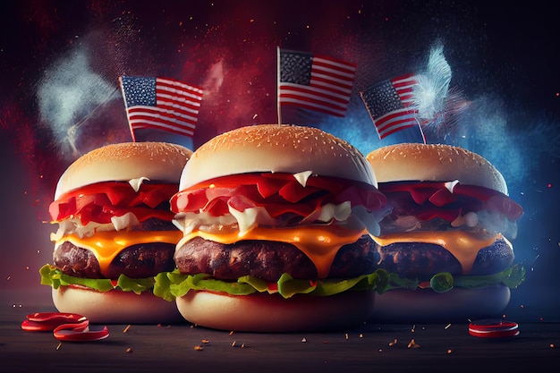 Concetto di festa dell'indipendenza con hamburger Ai generativo