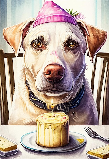 Concetto di festa di compleanno del cane Illustrazione ad acquerello