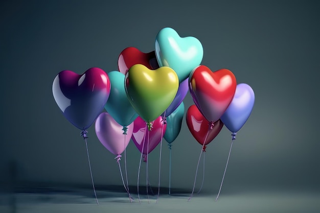 Concetto di forma di mongolfiera a cuore colorato isolato su sfondo colorato