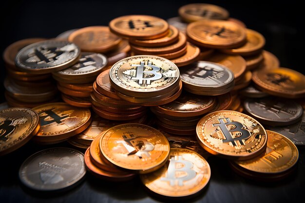 Concetto di foto d'archivio di monete Bitcoin