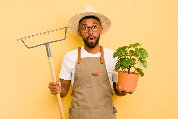 Concetto di giardiniere uomo afro nero