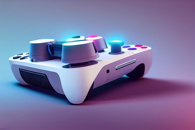 Concetto di gioco futuristico di videogioco multiplayer domestico e controller wireless su sfondo sfocato Fuoco selettivo