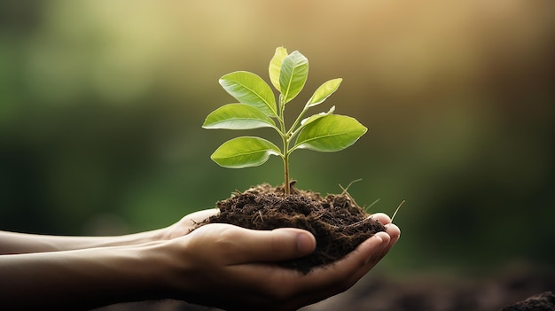 concetto di giornata mondiale dell'ambiente mano che tiene l'albero sopra