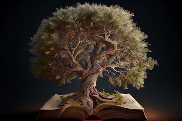 Concetto di giornata mondiale della filosofia con l'albero della conoscenza che pianta Generative Ai
