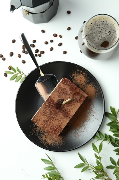 Concetto di gustoso dessert con vista dall'alto della torta Tiramisù