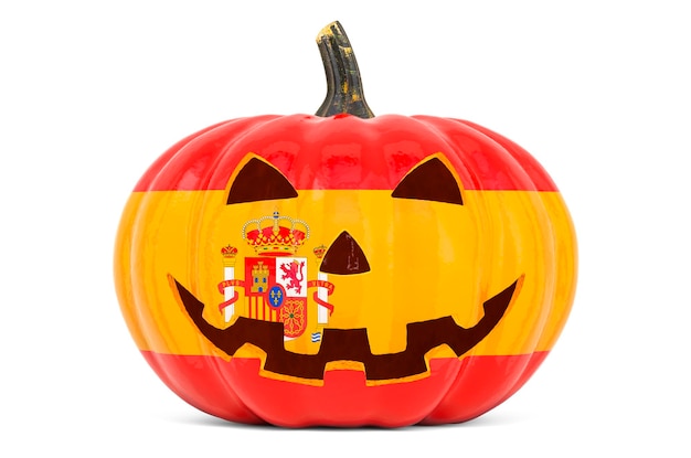 Concetto di Halloween in Spagna Zucca scolpita male con bandiera spagnola rendering 3D