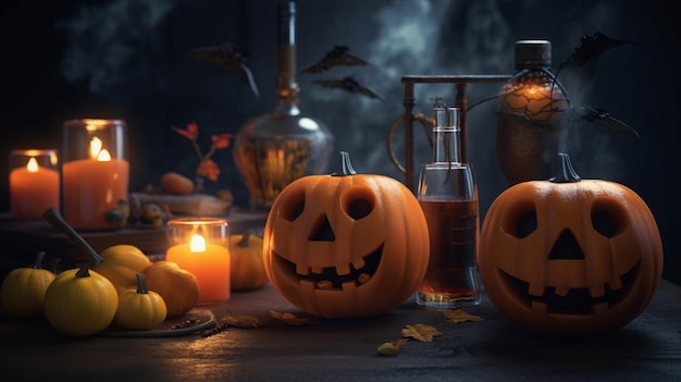 Concetto di Halloween su uno sfondo scuro IA generativa