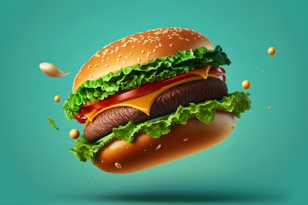 Concetto di hamburger volante di fast food