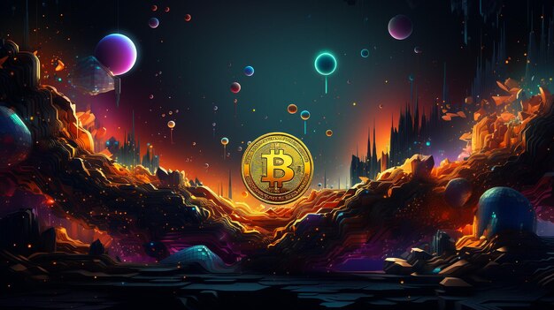 Concetto di hard fork blockchain Bitcoin Gold Simbolo di criptovaluta nell'illustrazione della tempesta con peer to