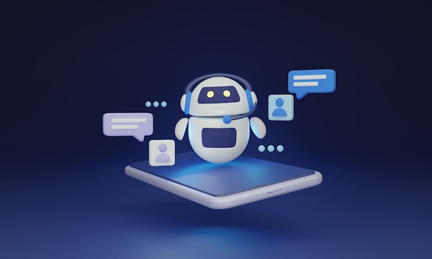 Concetto di illustrazione Chatbot 3D App Web che utilizza la PNL per impegnarsi in una conversazione