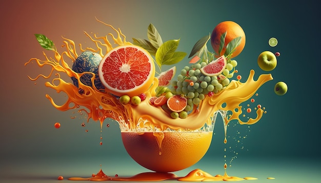 Concetto di illustrazione del succo di frutta fresco e succoso AI generativo