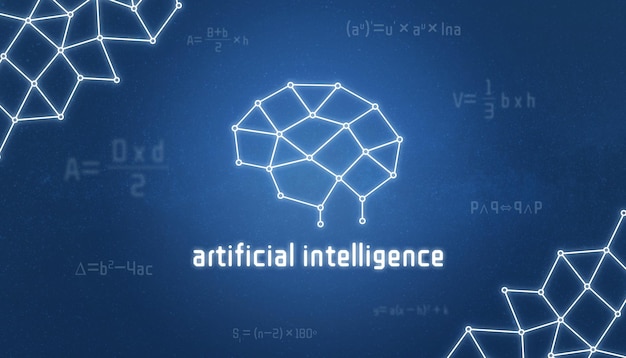 Concetto di intelligenza artificiale Cervello come un filo una fusione di conoscenze e formule matematiche