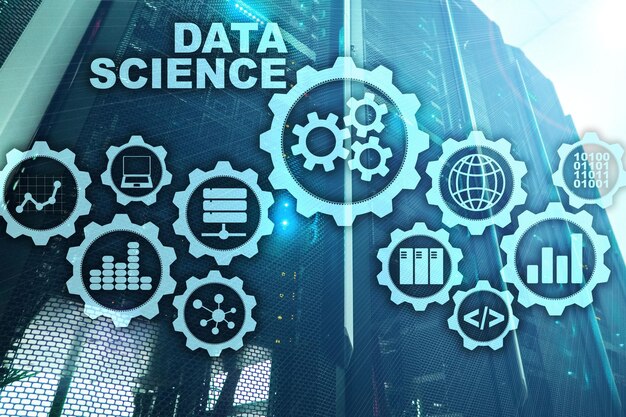 Concetto di intelligenza artificiale di scienza dei dati Sfondo futuristico del supercomputer