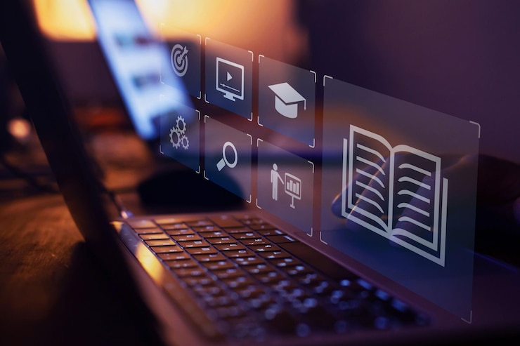 Foto concetto di istruzione online e-learning imparare su internet