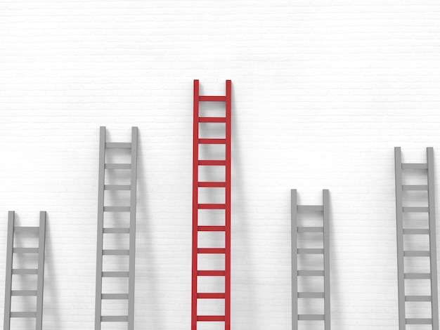 Concetto di leadership con scala rossa tra scale grigie