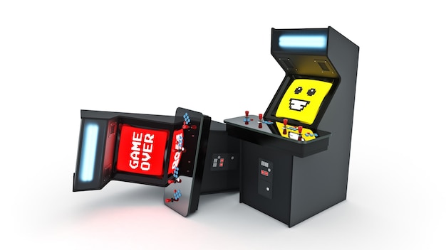 concetto di macchina da gioco arcade vintage game over. Rappresentazione 3D