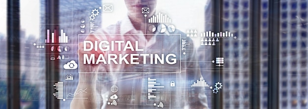 Concetto di marketing digitale su sfondo a doppia esposizione