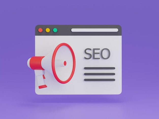 concetto di marketing seo con illustrazione 3d del megafono