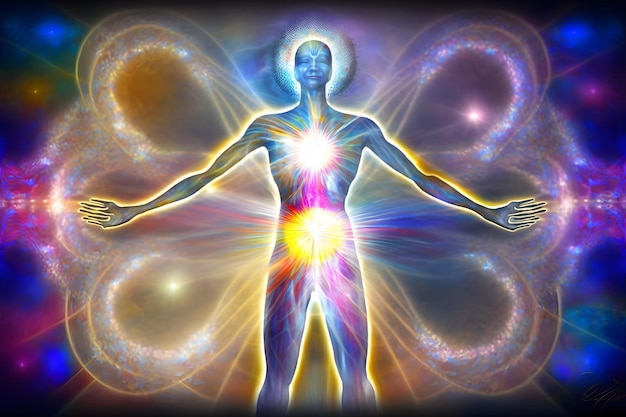Concetto di meditazione di energia spirituale dell'aura umana Rete neurale AI generata