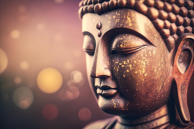 Concetto di meditazione per il tempo libero e il relax con statuetta d'oro di buddha nella spa generata dall'intelligenza artificiale