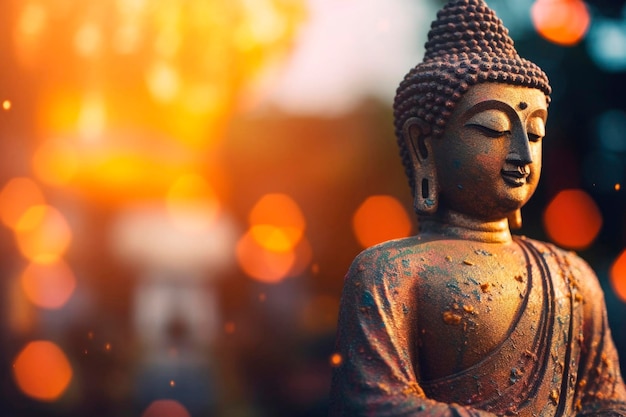 Concetto di meditazione per il tempo libero e il relax con statuetta d'oro di buddha nella spa generata dall'intelligenza artificiale