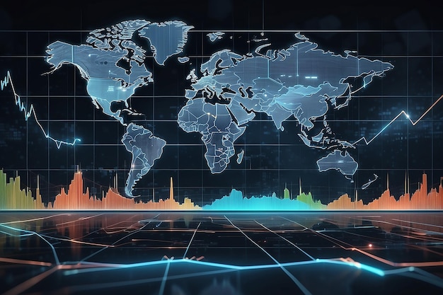 Concetto di mercato commerciale con grafici finanziari con linee luminose