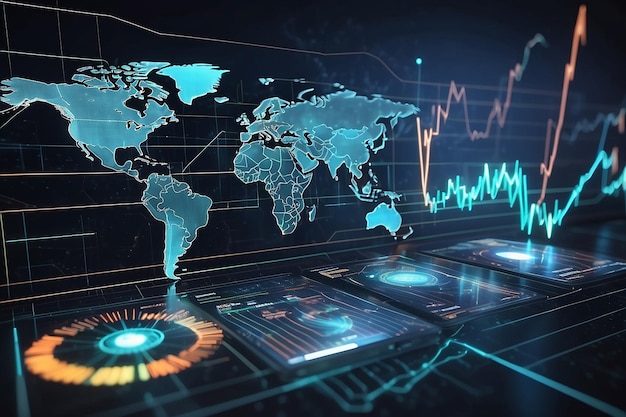 Concetto di mercato commerciale con grafici finanziari con linee luminose