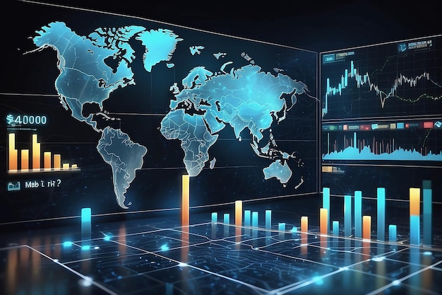 Concetto di mercato commerciale con grafici finanziari con linee luminose