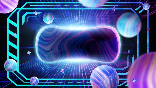 Concetto di metauniverso umano virtuale concetto di intelligenza artificiale colorato poster del pianeta VR