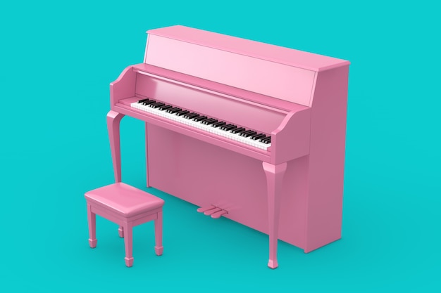 Concetto di musica. Pianoforte rosa in stile bicolore su sfondo blu. Rendering 3D