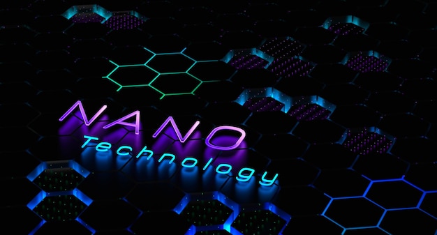 Concetto di nanotecnologia Scienza applicata e tecnologiaSviluppo tecnologico design wallpaper3D rendering illustrazione