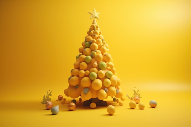 Concetto di Natale interessante albero di natale su sfondo giallo IA generativa