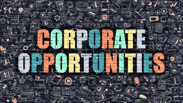 Concetto di opportunità aziendali Opportunità aziendali disegnate su pareti scure Opportunità aziendali in multicolor Concetto di opportunità aziendali in stile Doodle moderno