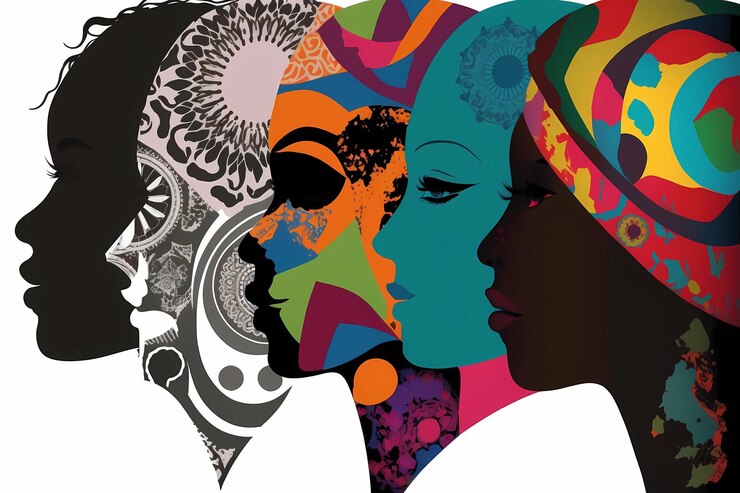 Concetto di persone diverse Silhouette profili di persone multirazziali Dialogo intercontinentale Un gruppo di persone di diverse età e nazionalità
