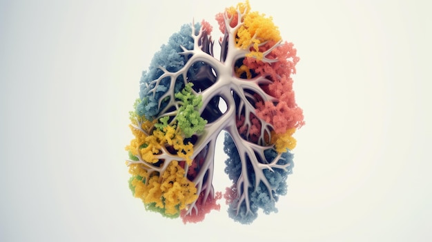 Concetto di polmoni e fiori della vita sana creato con la tecnologia AI generativa