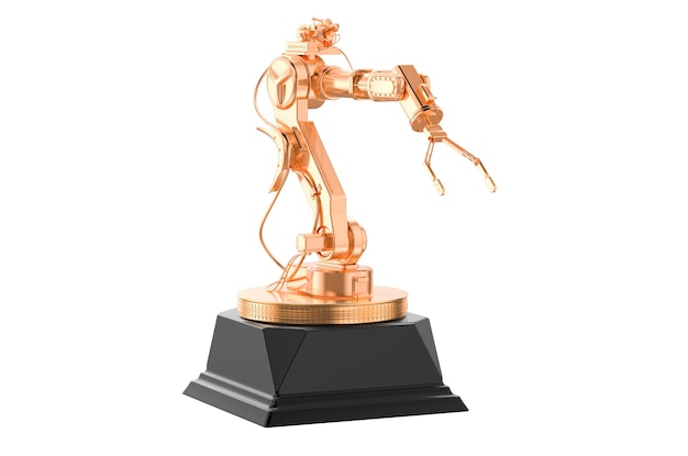 Concetto di premio d'oro del braccio robotico rendering 3D