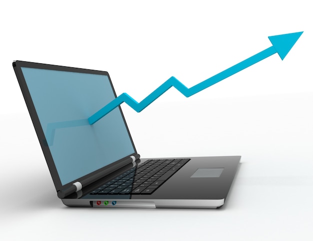 Concetto di profitto, freccia e grafico di crescita aziendale sul laptop