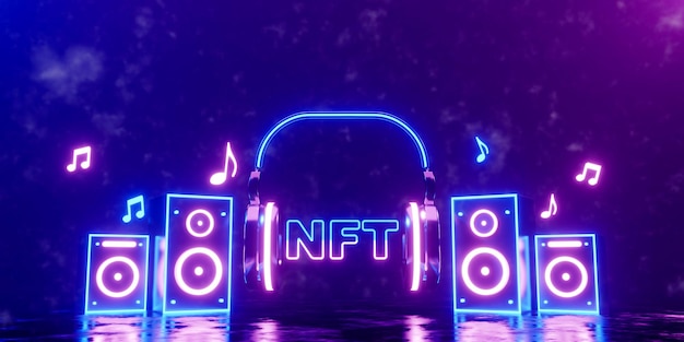 Concetto di rendering 3D NFT o token non fungibile per la musica