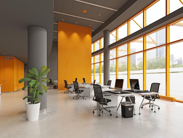 Concetto di rendering 3d per l'interior design dell'ufficio moderno