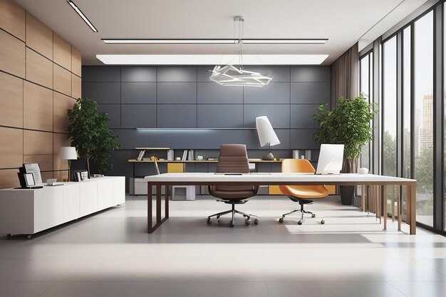 Concetto di rendering 3d per l'interior design moderno dell'ufficio