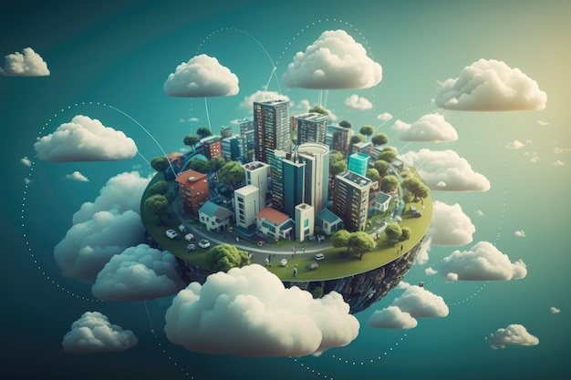 Concetto di rete di comunicazione Utilizzo del cloud Smart town