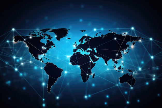 Concetto di rete globale Mappa del mondo Strategia aziendale