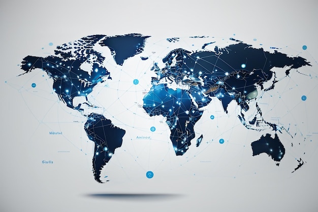 Concetto di rete globale Punto di mappa mondiale Rete globale Pianeta Terra