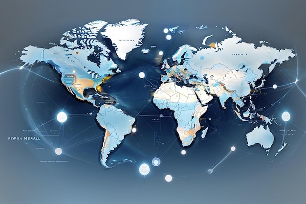 Concetto di rete globale Punto di mappa mondiale Rete globale Pianeta Terra