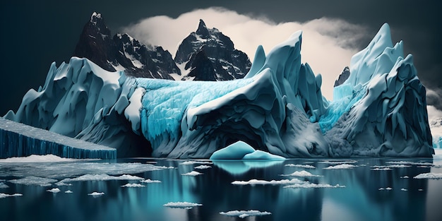 Concetto di riscaldamento globale e cambiamento climatico Illustrazione dello scioglimento dei ghiacciai e degli iceberg AI generativa