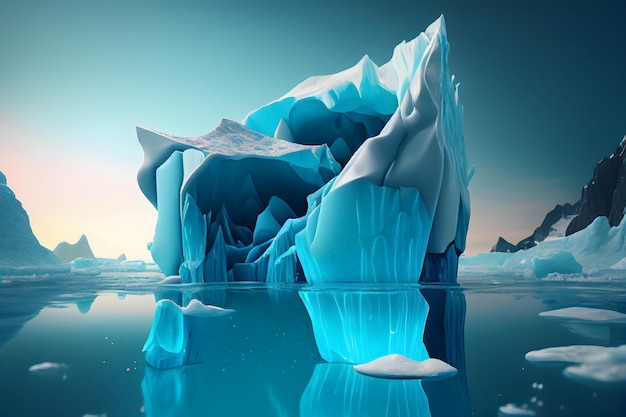 Concetto di riscaldamento globale e cambiamento climatico Illustrazione dello scioglimento dei ghiacciai e degli iceberg AI generativa