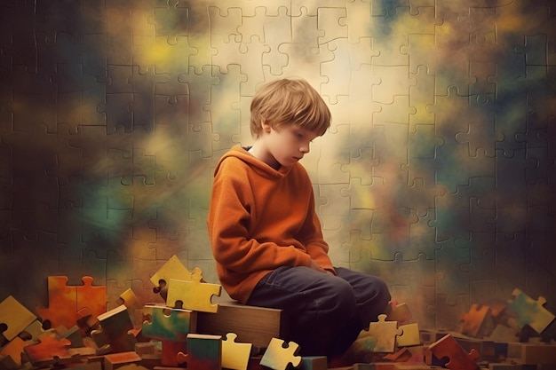 Concetto di salute mentale del bambino Giorno di consapevolezza dell'autismo Concetto di consapevolezza del disturbo dello spettro autistico degli adolescenti